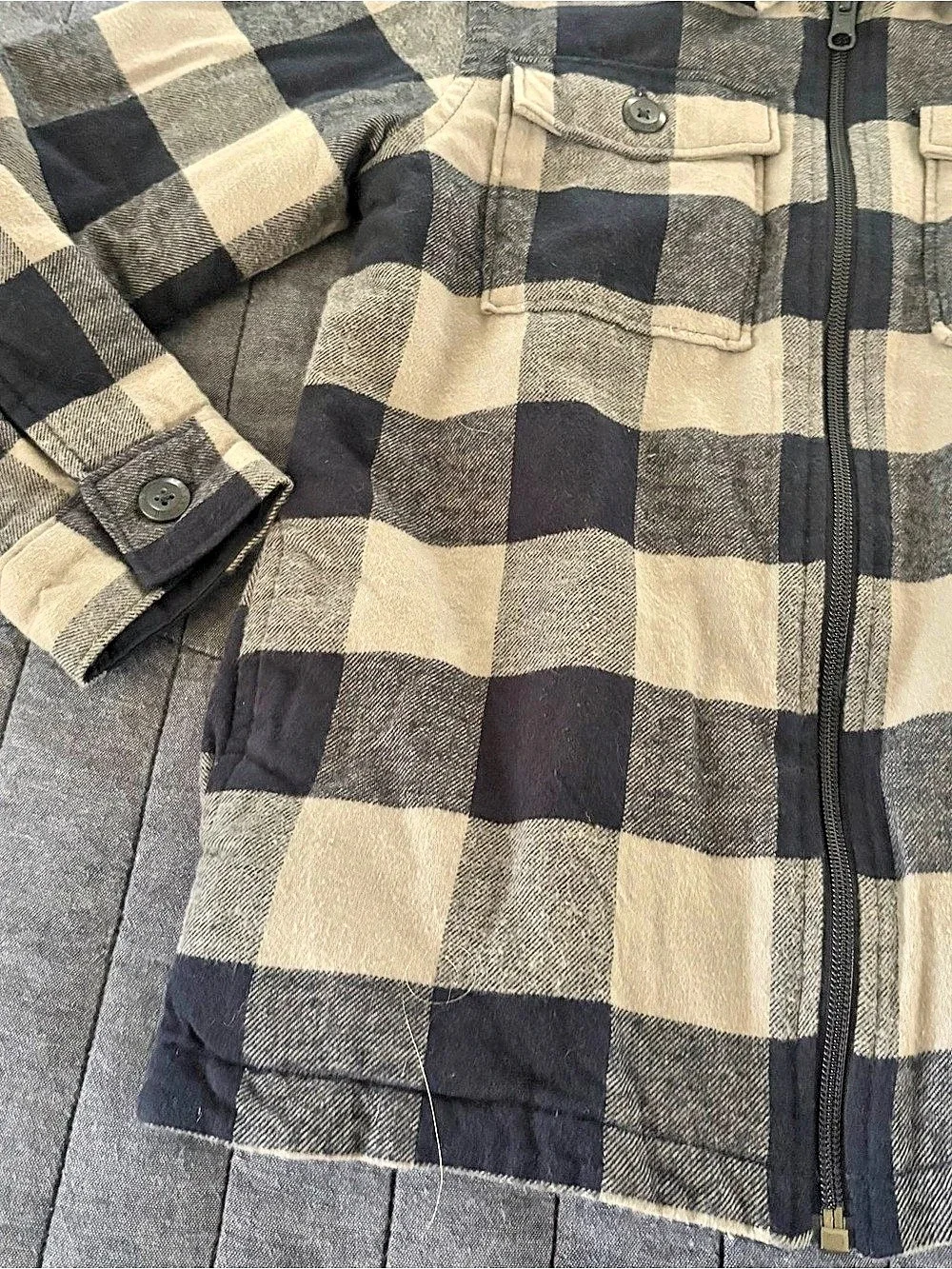 OshKosh B'gosh Boys Blue/Grey Plaid Quilted Flannel Fall Zip Shirt Jacket; 10